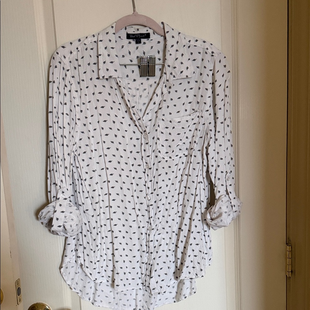 White and Black Patterned Button Down Shirt